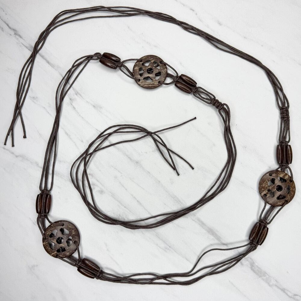 Womens Wood and Coconut Shell Beaded Tie Belt Boho Medium (M) ✨